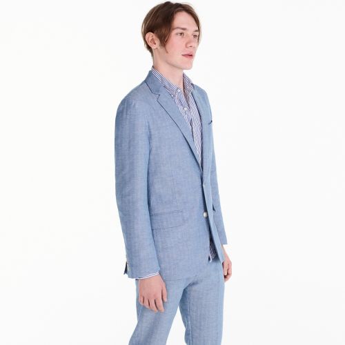제이크루 Jcrew Ludlow Slim-fit unstructured suit jacket in blue herringbone cotton-linen