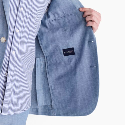 제이크루 Jcrew Ludlow Slim-fit unstructured suit jacket in blue herringbone cotton-linen