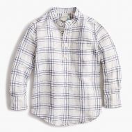 Jcrew Kids band collar shirt in windowpane linen-cotton