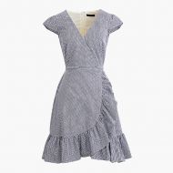 Jcrew Faux-wrap mini dress in gingham cotton poplin
