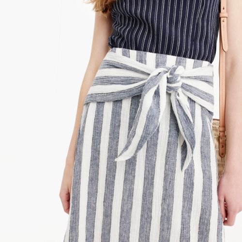 제이크루 Jcrew Point Sur tie-waist skirt in nautical striped linen