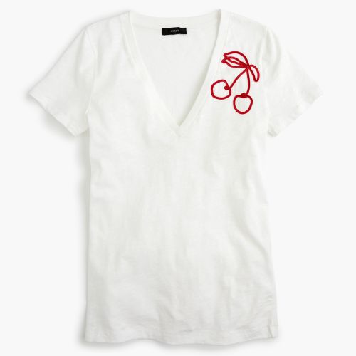 제이크루 Jcrew Cherry-embroidered V-neck T-shirt