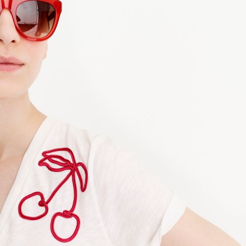 제이크루 Jcrew Cherry-embroidered V-neck T-shirt