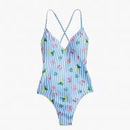 Jcrew Seersucker V-neck one-piece swimsuit with embroidered fruit