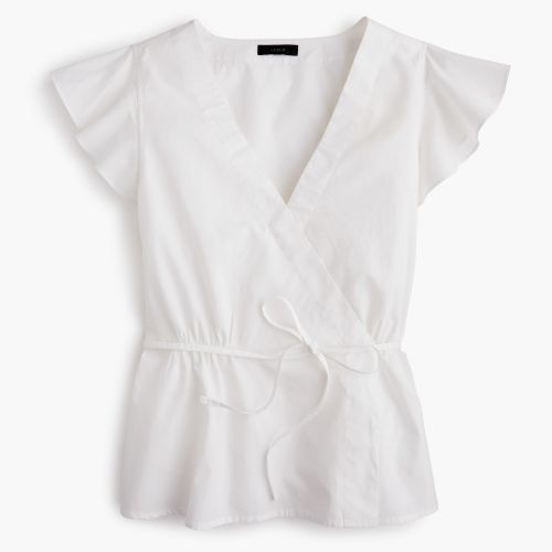 제이크루 Jcrew Flutter-sleeve wrap top in cotton poplin